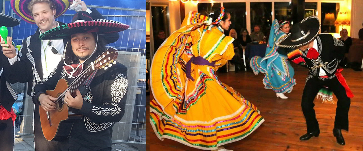 Mexicaanse livemuziek en danseres in een cafè